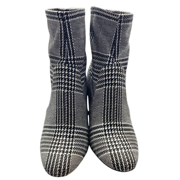 ALDO Lovelee Black White Houndstooth 3.5” Heeled Back Zip Bootie Classic Boots S - Picture 2 of 8